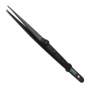 Locking Tweezers Black Matte Medium Point