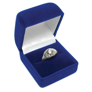 Nylon Flock Ring Box - Dark Blue