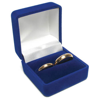 Nylon Flock Double Ring Box - Dark Blue