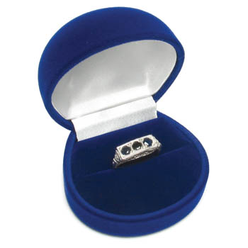 Nylon Flock Round Ring Box - Dark Blue