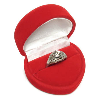 Nylon Flock Ring Box - Red Heart