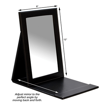 Black Faux Leather Folding Mirror