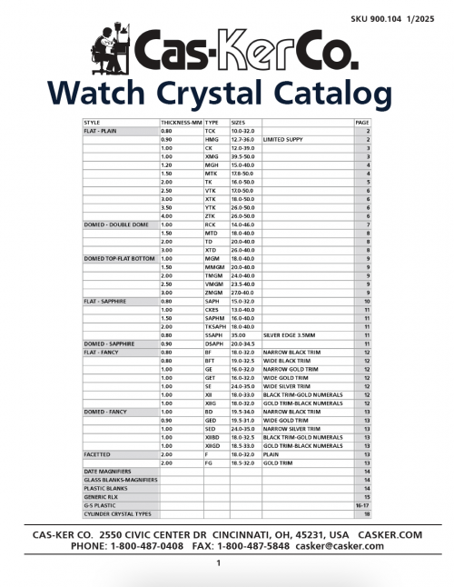 CasKer Watch Crystal Catalog